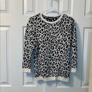 Lands’ End White‎ Leopard 100% Suptima Cotton Sweater Leopard 3/4 Sleeves Size M